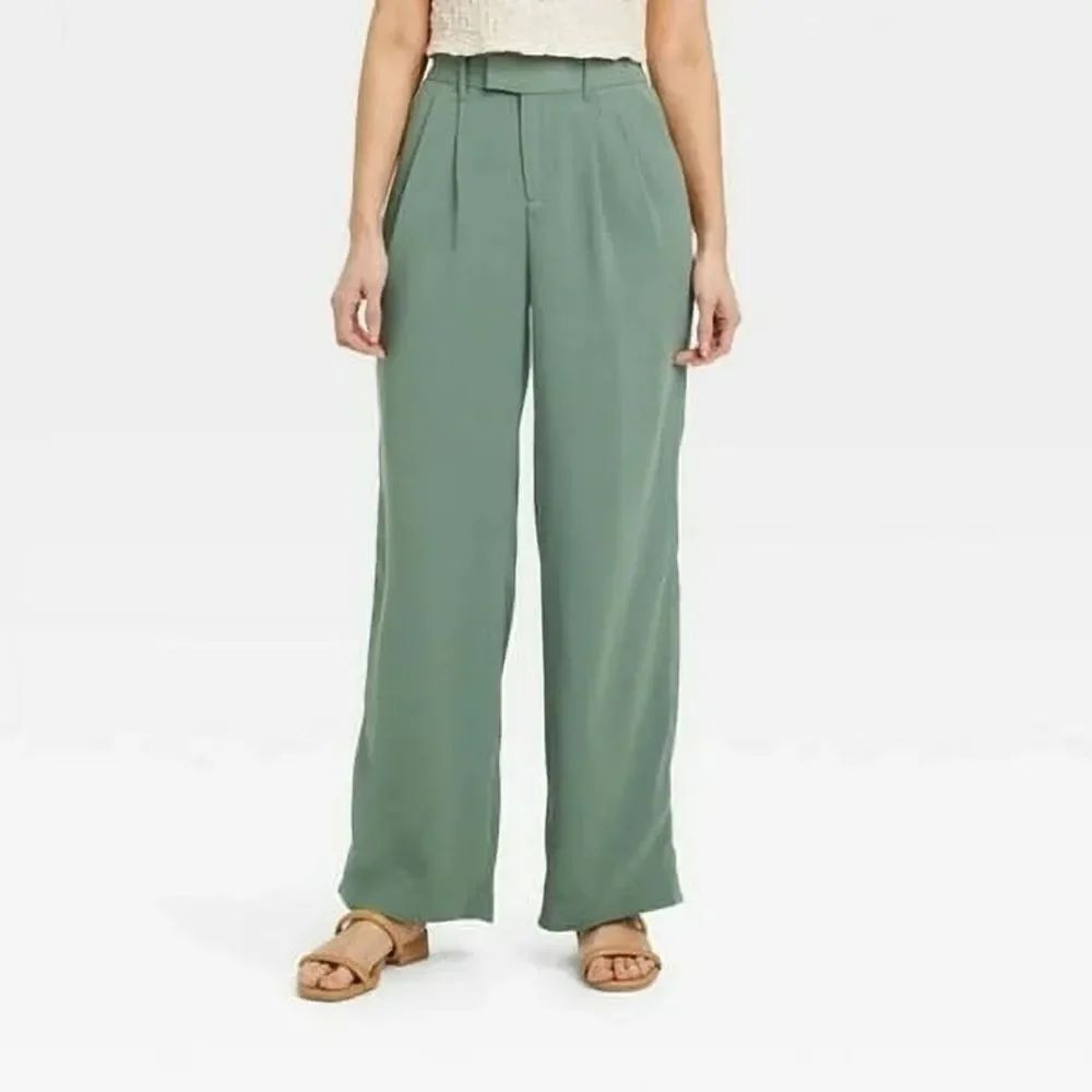 A New Day Women's Hi Rise Green Wide Leg Trouser Pants Size 4